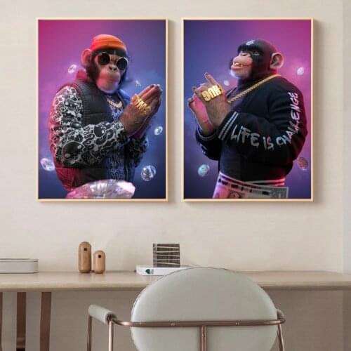 Hip Hop Boss Monkey Canvas Painting on The Wall Animals Prints Picture Wall Art Posters for Living Room Cuadros Home Decoration