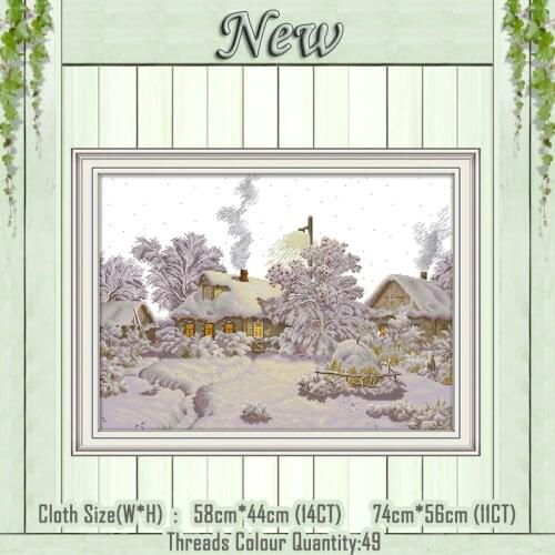 Winter Village scenery painting counted printed on the canvas DMC 11CT 14CT kits Chinese Cross Stitch embroidery needlework Sets