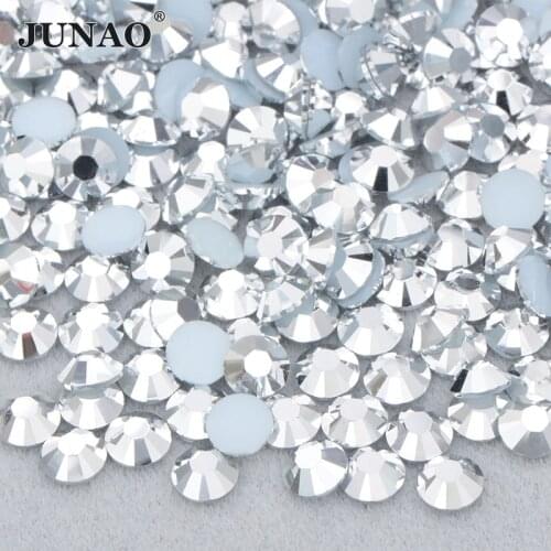 JUNAO 4 5 6mm Bulk Silver Color Crystal Rhinestones Round Flat Back Crystal Stones Glue On Glitter Strass Nail Art Decorations