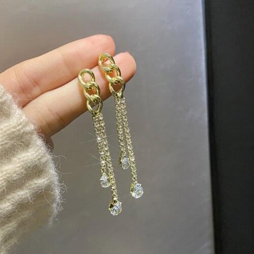 Hot Selling New Fashion Temperament Bling Long Tassel Rhinestone Earrings Jewelry for Women
