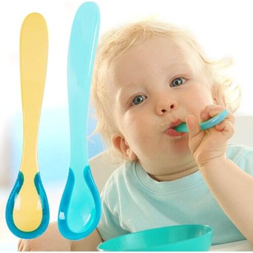 2 pcs Temperature Sensing Spoon Safety Self Feeding kids Baby dishes Baby Silicone Feeding Flatware Spoon For Baby B1056