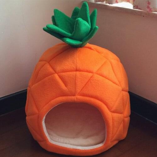 Cute Pet Dog Kennel House Warm Pineapple Modeling Foldable Dog Bed Mat Sofa Pet Cat Bed For Cat Dog Fruit Bed Nest S M