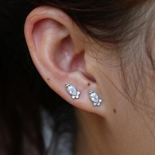 Sweet little earring for young girl 100% 925 sterling silver waterdrop CZ Shiny bling cz stud minimal multi piercing cute stud