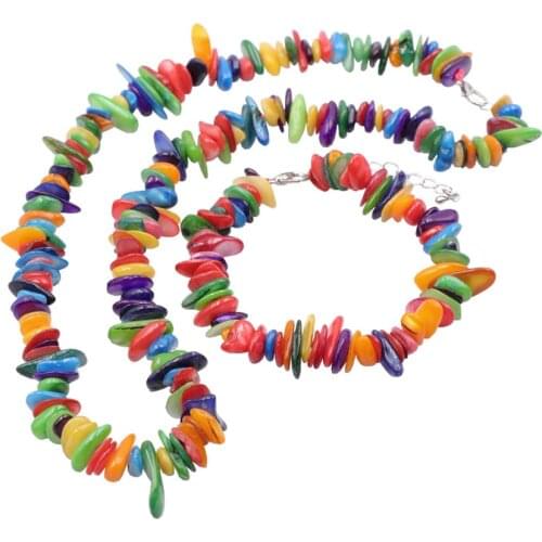 TRENDY Vintage Natural Rainbow Shell Chokers Necklaces Bracelet Irregular Gravel Chips Beads Womens Set Jewelry Y1083