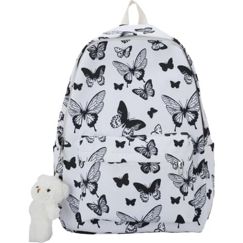 Fashion Women Oxford Cloth Backpack Casual Ladies Preppy Style Large Capacity Rucksack with Bear Pendant Streetwear
