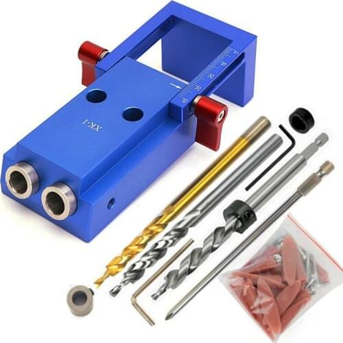 Deluxe Pocket Hole Jig Kit System + 9.5mm HSS Step Drill Bit & Accessories Wood Work Tool Set Locator Tool