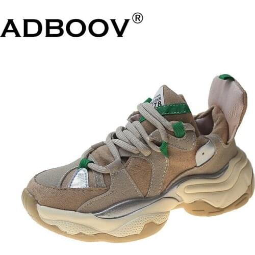 2020 New Leather Lace-Up Platform Women Shoes Fashion Casual Chunky Sneakers Women Sneakers