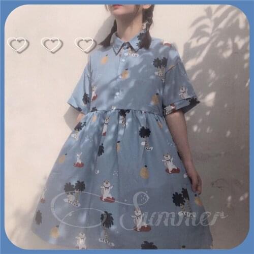 Summer Womens 2020 New Japanese Cute Short-Sleeved All-match Shirt + Medium-Length Sweet lolita Dress fairy victorian dress
