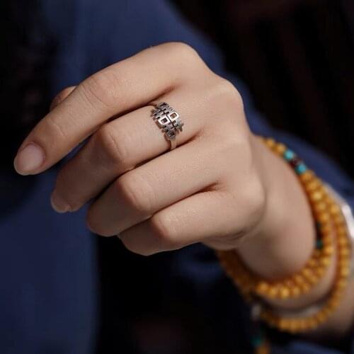 New National Double Happiness Brushed 925 Sterling Silver Jewelry Chinese Character Mean Happy Things Opening Rings