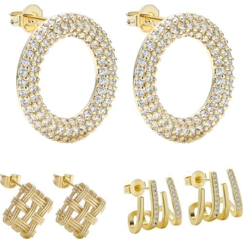 One Pair Hoop Earring Women Micro Pave Zircon Jewelry Gold Silver Color Geometric Round Hoops Small Earring For women Gift