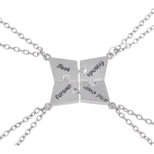 2021 Fashion New Splicing Alloy Unisex Pendant Choker 4 Pieces Best Friend Forever Friendship BFF Personality Pendant Necklace
