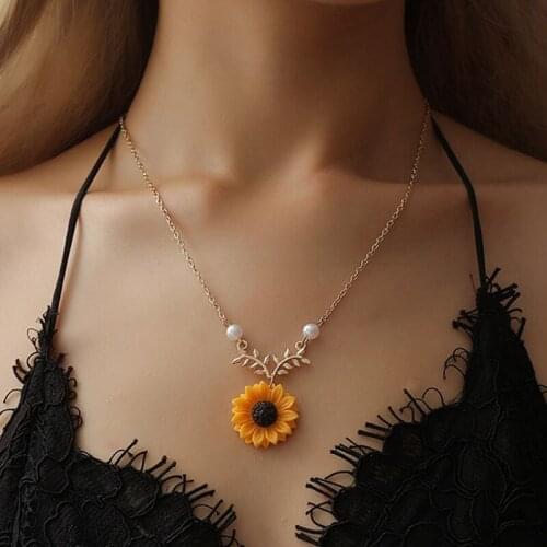 Sunflower Leaf Branch Pendant Clavicle Necklace For Gifts Women Jewelry Birthday Gift Boho Style Accessories Jewelry