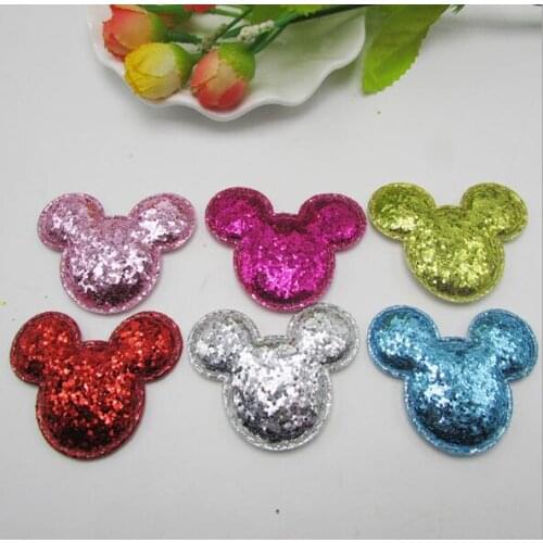 Sew on Mix Color 5.5x5cm 30pcs/lot Glitter Cat Head Shape Padded Appliques for Cloth Decoration, Cat Head Hair Accessories