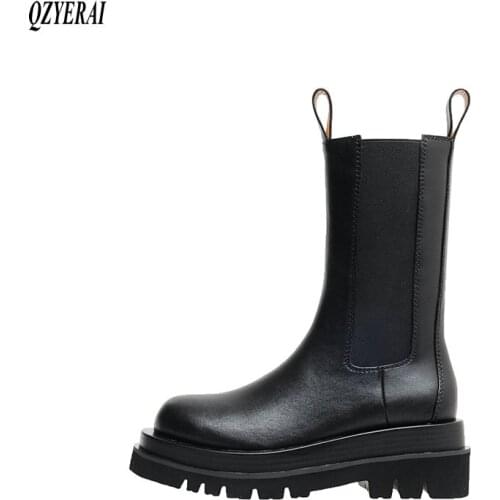 QZYERAI New style Genuine leather Female boots Fashion boots Womens boots cowhide Womens shoes