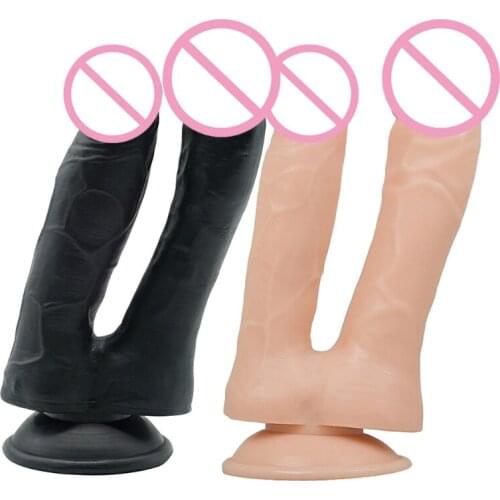 Realistic Dildo with Suction Cup Double Heads G Spot Stimulation Masturbating Massager for Women Sex Toy