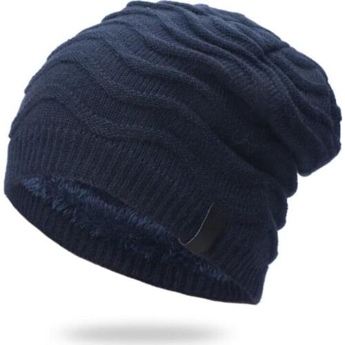 Beanie Cap Cotton Thermal Knitted Hat Thick Warm Fleece Headwear Winter Outdoor Sports Running Skiing Warmer Cap