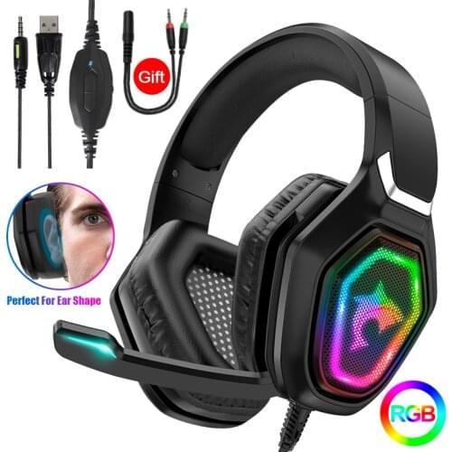 Noise reduction Headset Gamer With HD Microphone RGB Light 7.1 Surround sound USB+3.5MM Plug Wired headset For laptop/PS4/xbox