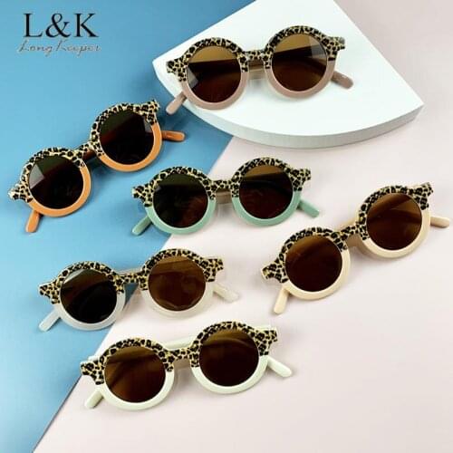 LongKeeper Fashion Kids Sunglasses Brand Designer Children Round Sun Glasses Boys Girls Cute Leopard Double Color Eyewear Shades