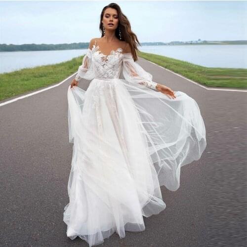 2020 A-line Beach Wedding Dress Arm Sweep Train Bridal Princess Clothes Boho Plus Size Vestido De Noiva