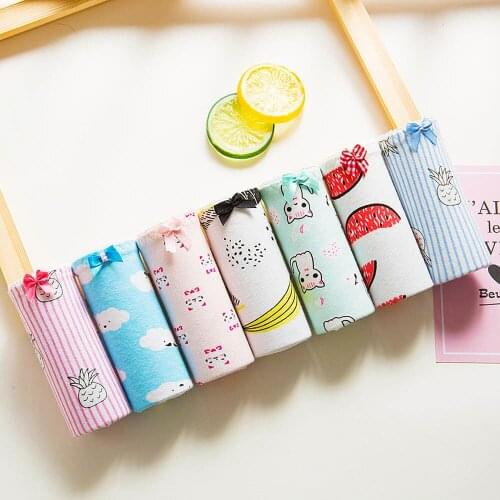 7 Pieces/Lot Cotton Panties for Teenage Girl Underwear Female Briefs Cute Underpant Cartoon Knicker Low Waiste Intimates CURRADA