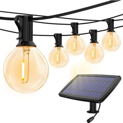 Solar Outdoor String Lights LED Patio Light USB Rechargeable Bistro Light 25ft 25 G40 Bulbs Graden Fence Fairy Garland Lights