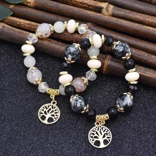 Vintage Boho Charm Bracelets Bangles Women Acrylic Stone Tree of Life Beaded Bracelet Friendship Unisex Party Jewelry Gift