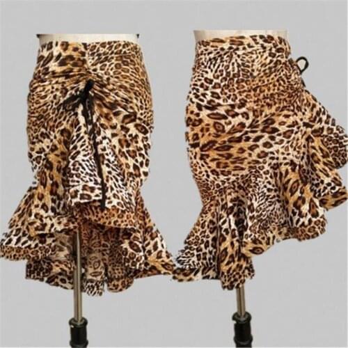 Leopard Adult Classic Latin dance competition skirt Ballroom dance skirt woman sexy salsa tango rumba Cha Cha asymmetrical skirt