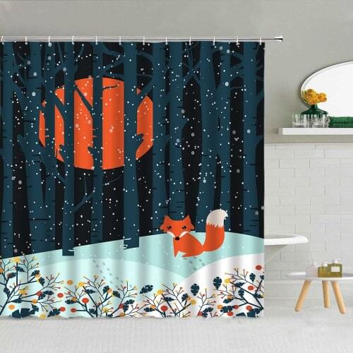 Cartoon Forest Animals Shower Curtain Fox Snowflake Sunset Plant Child Bathroom Decor Owl Elk Waterproof Cloth Bath Curtains Set