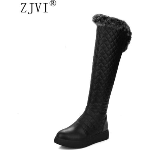 ZJVI Women Knee High Snow Boots Woman Thigh High Boots Women Autumn Winter Boots Plush 2020 Shoes Flat Warm Thick Fur Ladies Zip