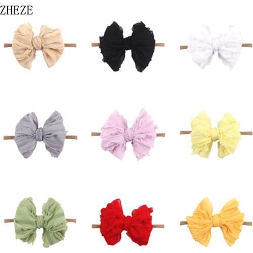 10Pcs Trendy 5" Tied Lotus Lace Bow Baby Nylon Headband Handmade DIY Hair Accessories Hairband For Girl Wholesale