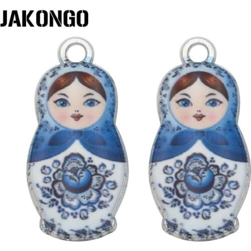 12PCS Blue Enamel Russian Toys Charm for Jewelry Making Bracelet Accessories DIY Craft 23x11mm