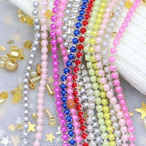 2/10Yards Rhinestone Chain ABS Pearl Copper Chain With Sliver Claw Rhinestone Glass Sew Accessories DIY Crafts 2MM/2.5MM