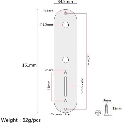 2-Hole Metal Control Plate for TL Electric Guitar Replacement Part, Black