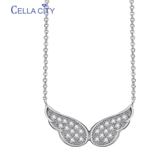 Cellacity Trendy Wing Clavicle Chain Silver 925 Jewelry Gemstones Necklace for Women Chic Female Neck Ornament Dating Wholesale