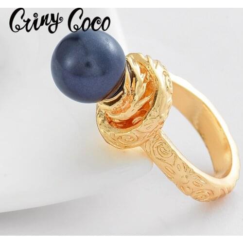 Cring Coco Original Design Pearl Ring Trendy Brand Lady Fashion Gold Plated Promise Rings Wedding Engagement Jewelry Size 6 12