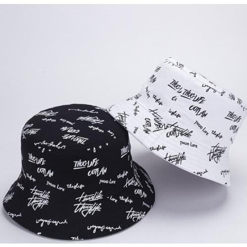 Double-side Weared Letter Embroidery Bucket Hat Fashion Art Casual Fisherman Hat Bob Basin Cap Summer Outdoor Fishing Sun Hats