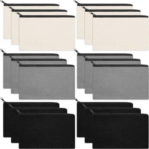 NEW-Canvas Makeup Bags Canvas Zipper Pouch Bags Pencil Case Blank DIY Craft Bags Cosmetic Pouch for DIY Craft (18 Pieces)