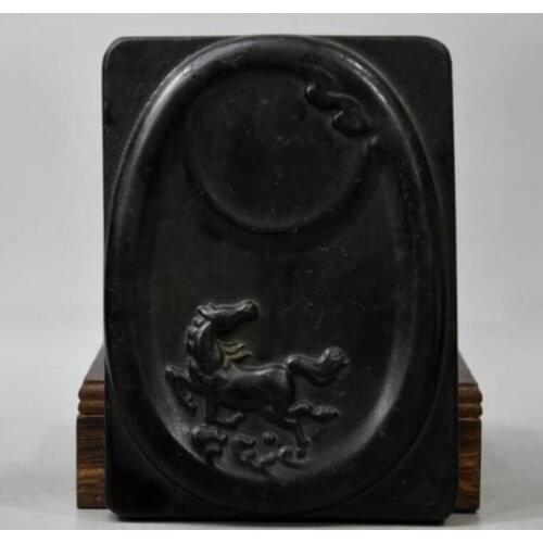 Hongshan culture archaize black iron meteorite horse Inkstone ink statue
