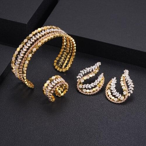 Janekelly 3pcs Bridal Zirconia Full Jewelry Sets For Women Party, Luxury Dubai Nigeria CZ Crystal Wedding necklace sets
