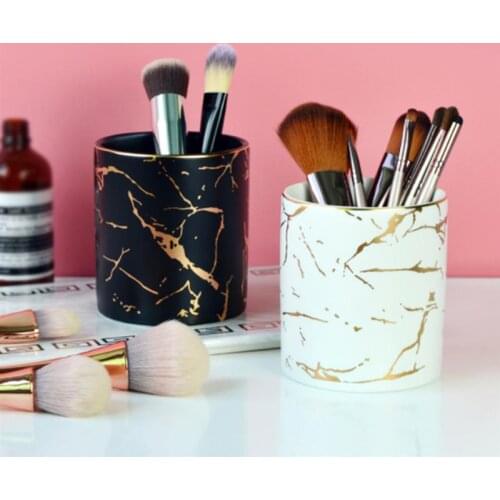 Phnom Penh Ceramic Jars Nordic Marble Makeup Brush Pen Holders Home Office Stationery Desk Decoration Storage Tank Organizer