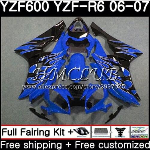 Body For YAMAHA YZF R 6 YZF 600 YZF-600 YZF R6 2006 2007 Frame 16HC.19 YZF-R6 06 07 YZF600 YZFR6 Black blue 06 07 Fairing Kit