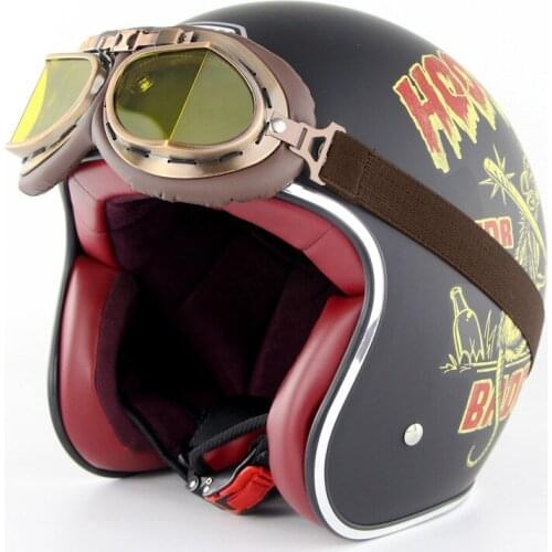 Retro Open Face Helmets Motorcycle Helmet with Goggles Chopper Vintage Half Old School Casque Moto Cacapete DOT S-XXL