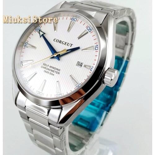 41MM Corgeut Silver watch case sapphire crystal white dial date luminous automatic mens top luxury business watch