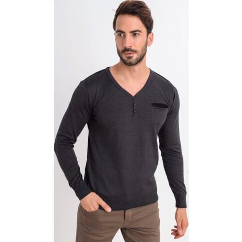 Heyss V Collar Button Male Knitwear Sweater
