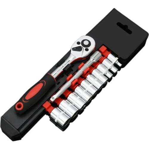 12pcs 1/4 Inch Ratchet Socket Wrench Set Drive Socket Set 10 Sockets 2 Way Quick Released Ratchet Handle And Extension Bar