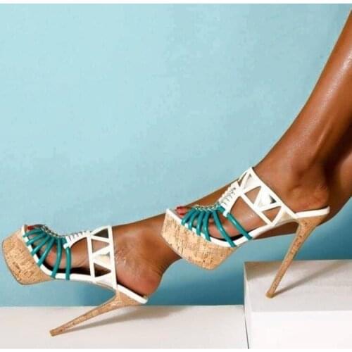 New Designer White Leather High Heel Summer Shoes Peep Toe Cut-out Green Strap High Platform Dress Shoes Customized Plus Size