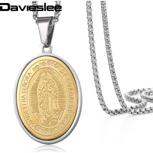 Davieslee Virgin Mary Womens Mens Pendant French Catholic Gold Stainless Steel Pendants Necklaces Wholesale Jewelry Gift LKP626