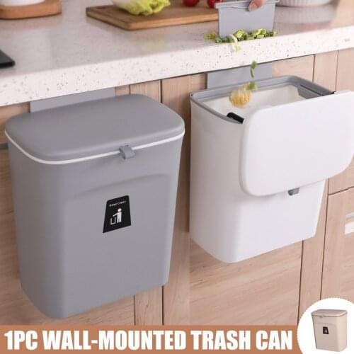 Hanging Trash Can For Kitchen Cabinet Door With Lid Wall Mounted Counter Waste Bin Plastic Kitchen Cabinet Storage Cubo Basura