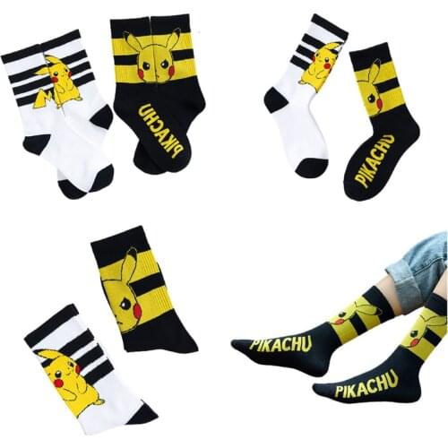 Pokemon Pikachu Socks Adult Men and Women Cute Cartoon Cosplay Costumes Harajuku Props Casual Breathable Sports White Black