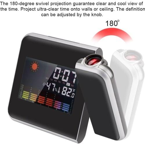 Projection Digital Weather LCD Screen Snooze Alarm Clock Color Display w/ LED with USB Charging Cable